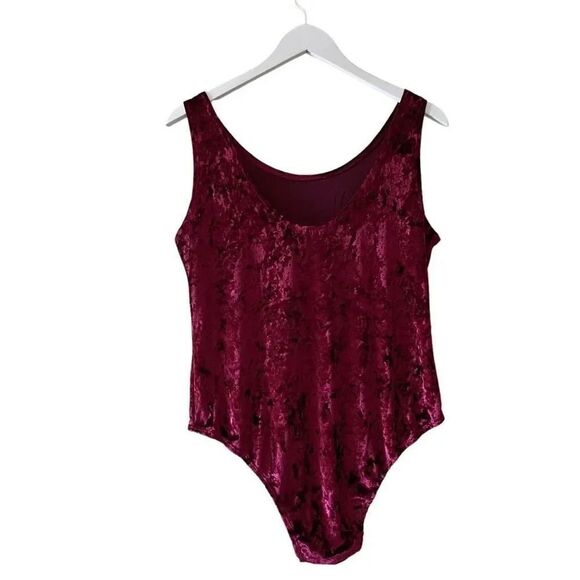 ClockHouse Wine Crushed Round Neck Velvet Soft One Piece  Bodysuit SZ L #1530 - Picture 6 of 12
